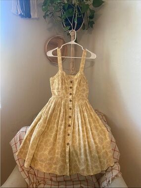 Maeve Anthropologie Yellow Floral Button-Front Midi Dress